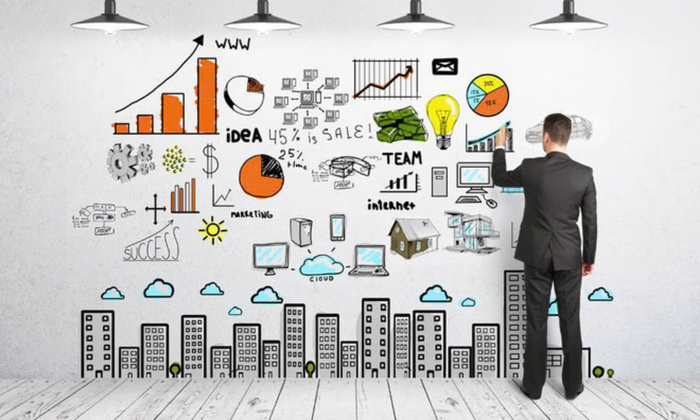 Biểu tượng phân tích dữ liệu thống kê với kính lúp và biểu đồ trên nền đen vàng